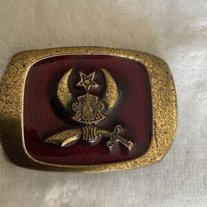 Vintage Gold and Red Belt Buckle Shriners brass